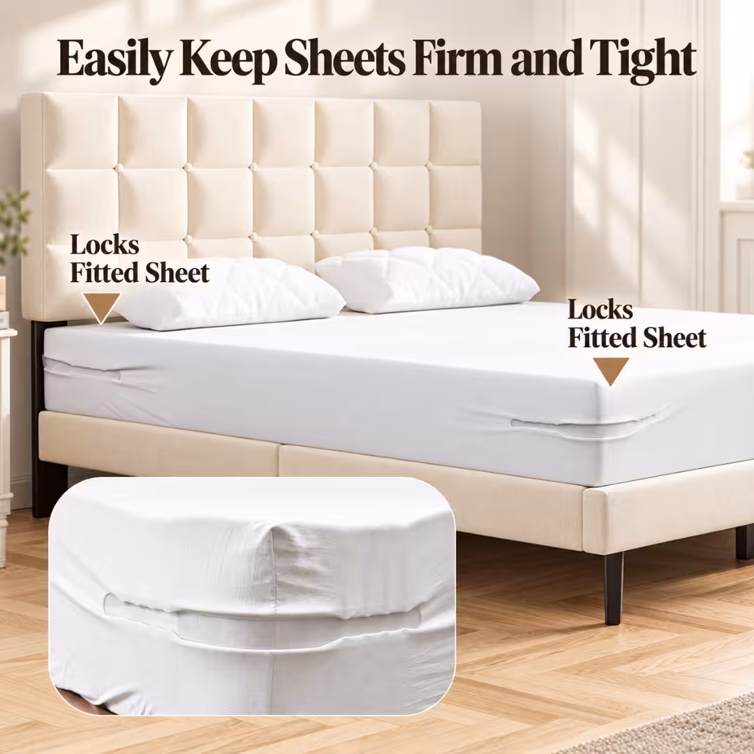Adjustable Bed Sheet Holder With Anti-slip Clips in use